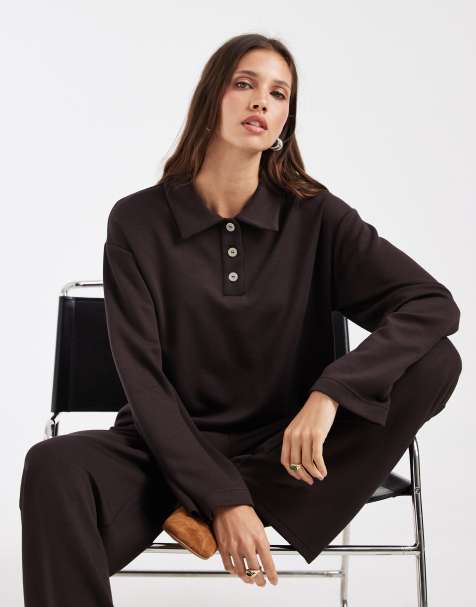 Vero Moda superweiches Polo-Sweatshirt als Kombiteil in Schokobraun - view 1