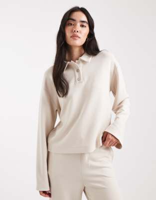 Vero Moda - Superweiches Sweatshirt in Creme mit Polokragen, Kombiteil-Weiß