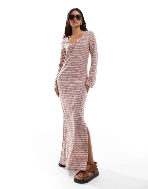 Vero Moda - Superzachte geribbelde maxi jurk met spacedye strepen