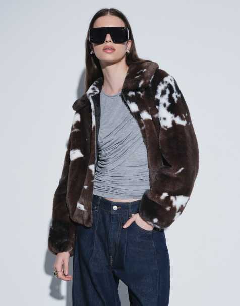 Vero Moda superzachte jas met koeienprint van faux-fur in chocoladebruin - view 1