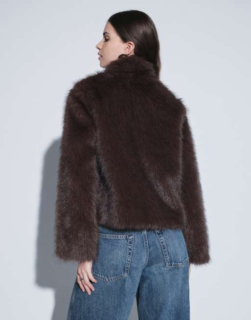 Vero Moda - Superzachte korte jas van imitatiebont in chocoladebruin, 2 van 4