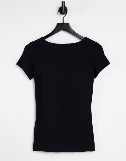 Vero Moda – Svart figursydd t-shirt i bomull med djup halsringning - BLACK, 2 av 4