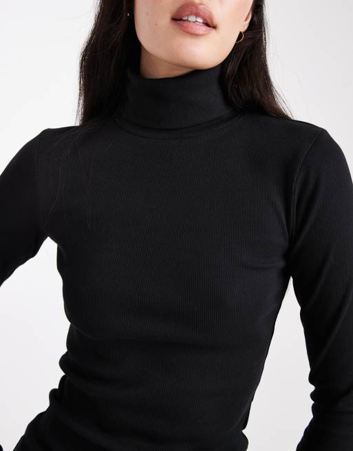 Vero Moda – Svart långärmad topp i jersey med ribbad polokrage, 3 av 4