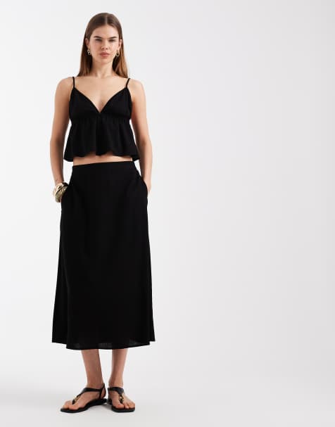 Vero Moda – Svart midikjol med linnekänsla, del av set - view 1