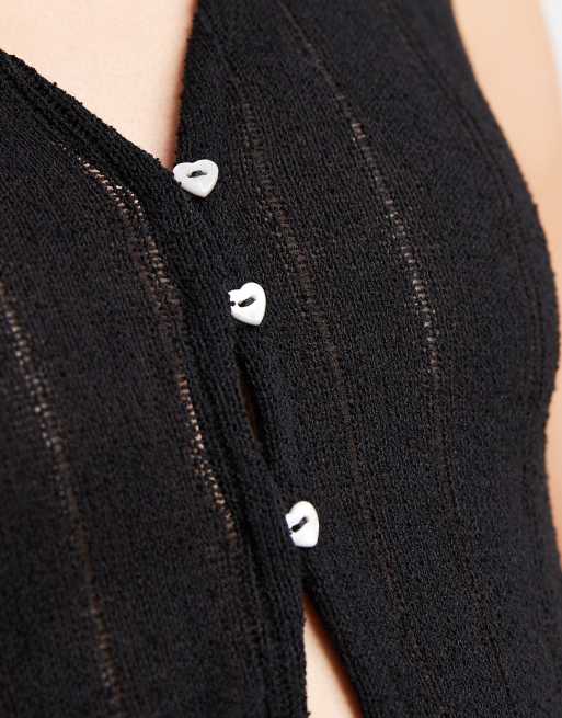 Vero Moda – Svart, naturligt randig, stickad, ärmlös topp, del av set, 3 av 4