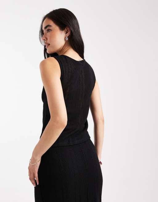 Vero Moda – Svart, naturligt randig, stickad, ärmlös topp, del av set, 4 av 4