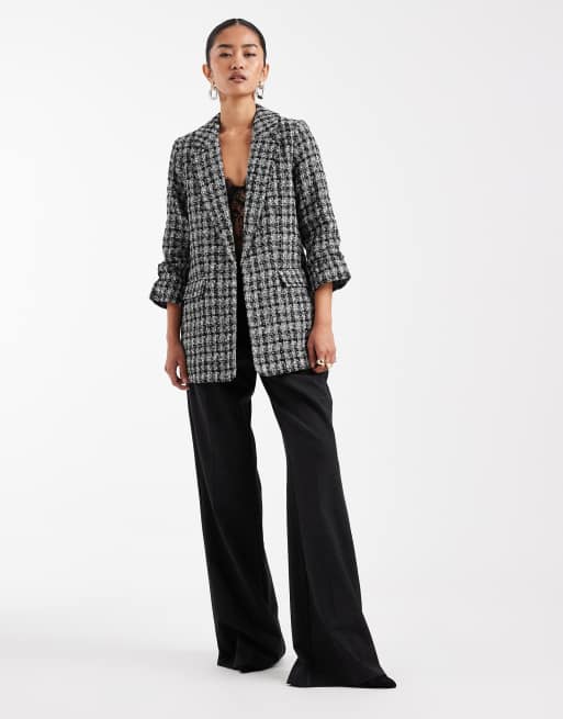 Vero Moda – Svart och vit kavaj i oversize och bouclé med textur och rynkade ärmar, 2 av 4