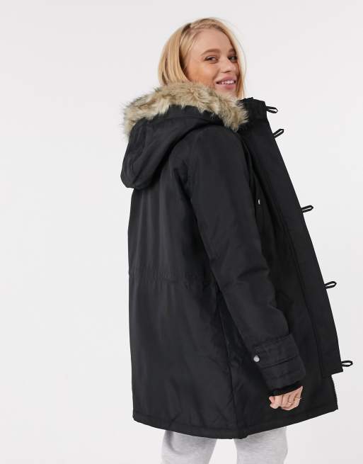 Vero Moda – Svart parkas med huva i fuskpäls, 2 av 4