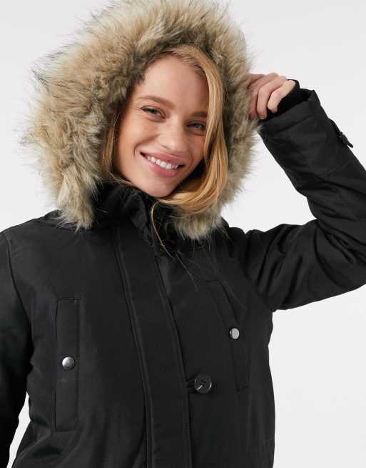 Vero Moda – Svart parkas med huva i fuskpäls, 3 av 4