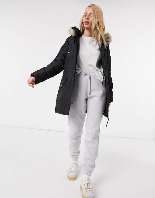 Vero Moda – Svart parkas med huva i fuskpäls, 4 av 4