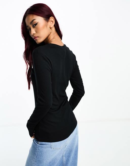 Vero Moda – Svart, ribbad t-shirt med långa ärmar, 2 av 4