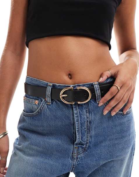 Vero Moda – Svart skärp med halvmåneformat, guldfärgat spänne - view 1