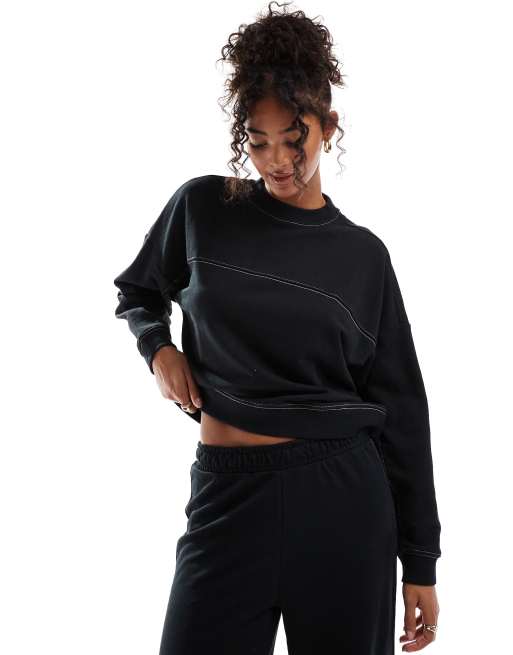 Vero Moda – Svart sweatshirt med boxig passform och kontrastfärgade sömmar, del av set