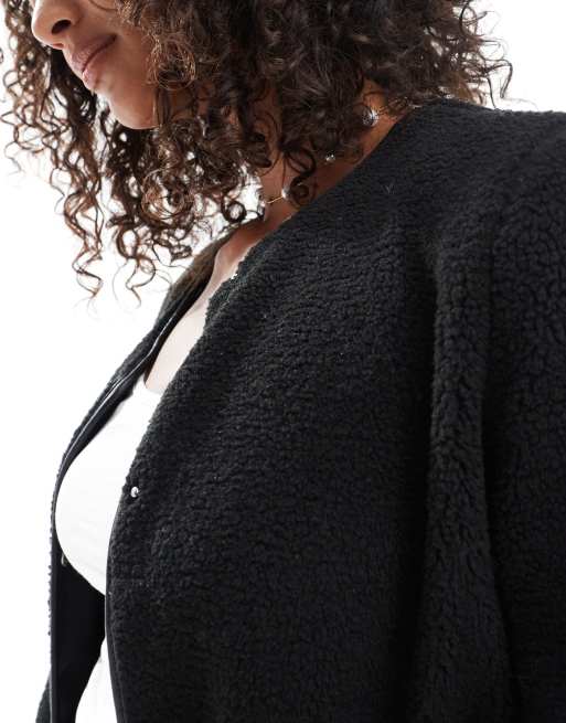 Vero Moda – Svart, tunn teddyjacka med kontraster, 3 av 4