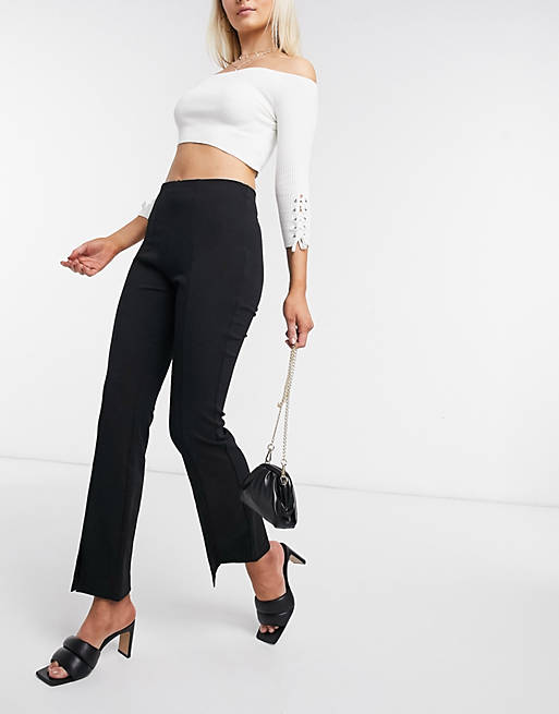 Vero Moda – Svarta byxor med slits framtill