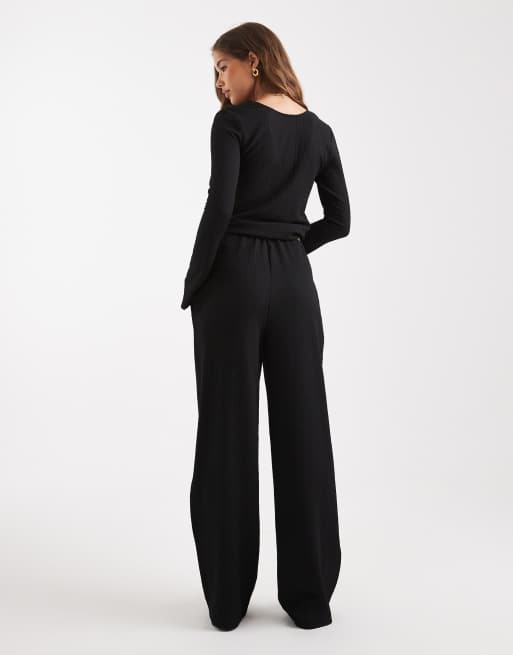 Vero Moda – Svarta, texturerade byxor i jersey och dra på-modell, del av set, 4 av 5