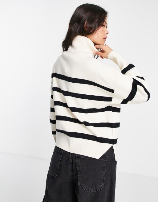 Vero Moda – Svartvit randig tröja med dragkedja, 3 av 4
