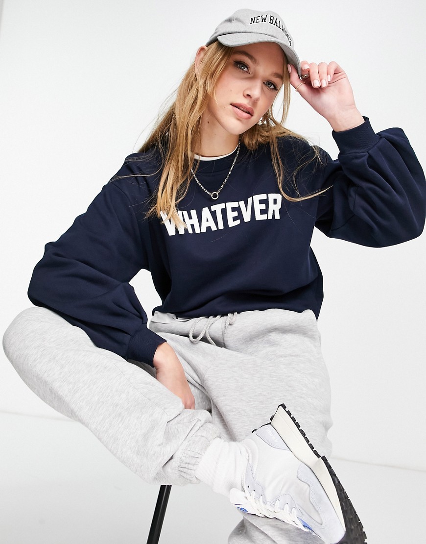 Vero Moda - Sweater met 'FRSH WHATEVER'-slogan in marineblauw