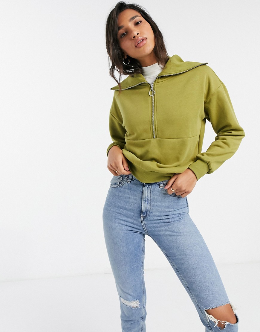 Vero Moda - Sweater met kraagje met halve rits in groen-Multi