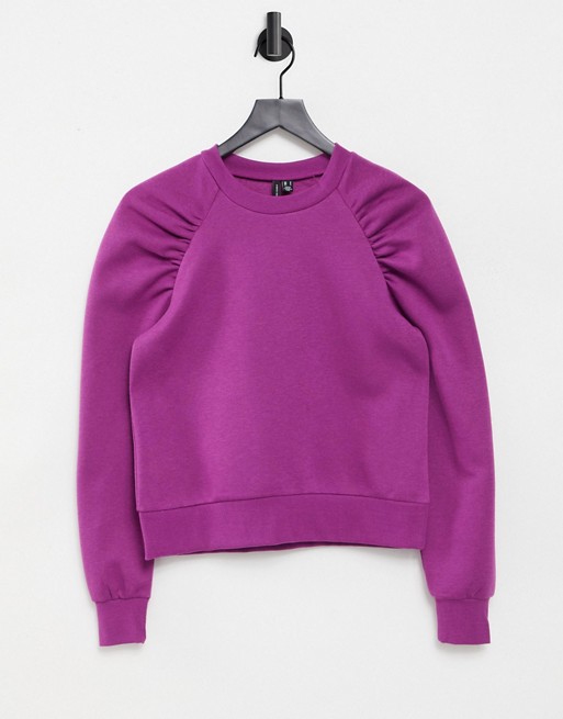 Vero Moda sweater with ruched shoulder detail in purple