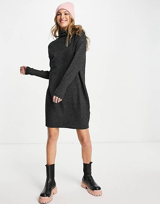 Hjemløs Generel udkast Vero Moda - Sweaterkjole med rullekrave i meleret sort | ASOS