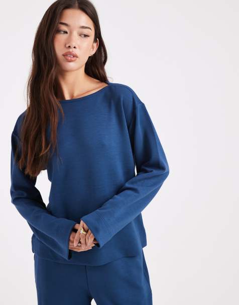 Vero Moda – Sweatshirt aus weichem Jersey in Dunkelblau mit U-Boot-Ausschnitt, Kombiteil - view 1