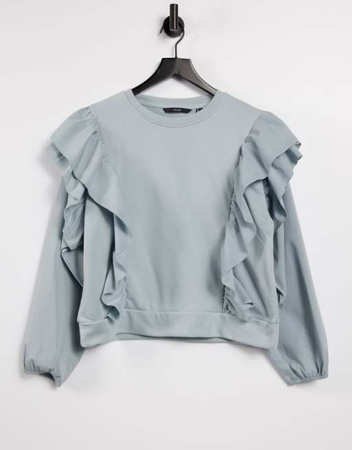 Vero Moda sweatshirt with ruffles in light blue