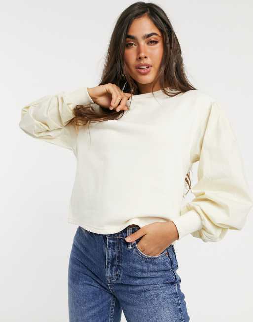 Vero sweatshirt with volume sleeves in cream |