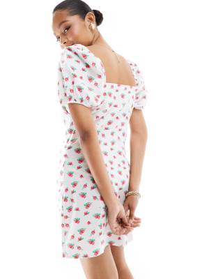 Vero Moda Sweetheart Neck Mini Dress With Puff Sleeves In White