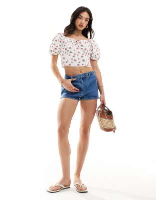 Vero Moda Sweetheart Tie Front Blouse With Puff Sleeve In White