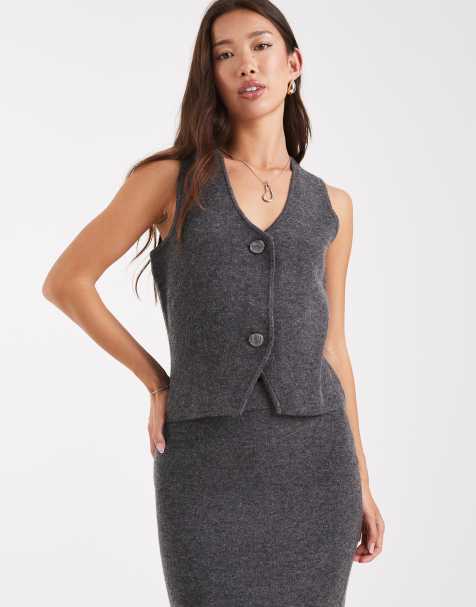 Vero Moda soft knitted waistcoat co-ord in grey melange
