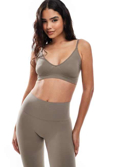 Vero Moda – Szarobeżowy bezszwowy biustonosz z głębokim dekoltem w kształcie litery V, część zestawu
