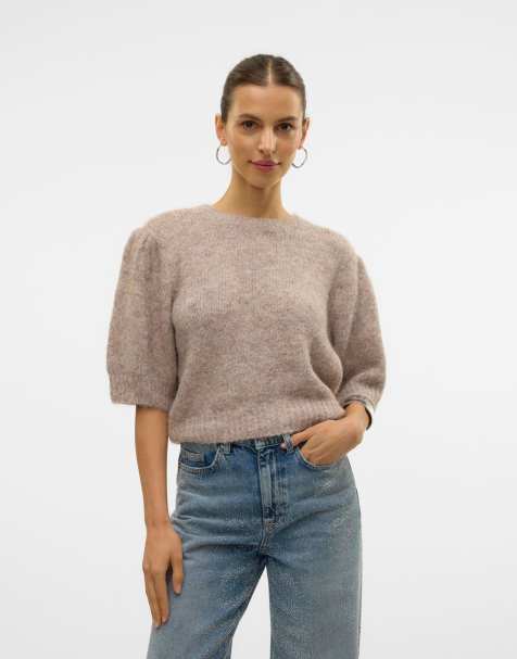 Vero Moda – Szarobeżowy dzianinowy sweter zakładany przez głowę - view 1