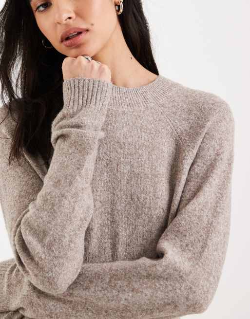 Vero Moda – Szarobeżowy melanżowy sweter dzianinowy z okrągłym dekoltem, 2 z 4