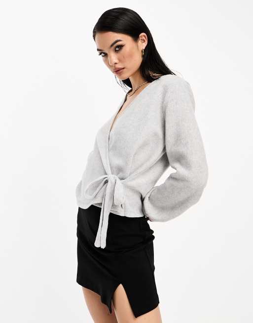 Vero Moda – Szary melanżowy kardigan kopertowy