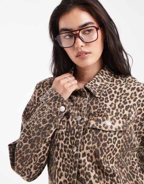 Vero Moda oversized denim jacket in washed leopard print 