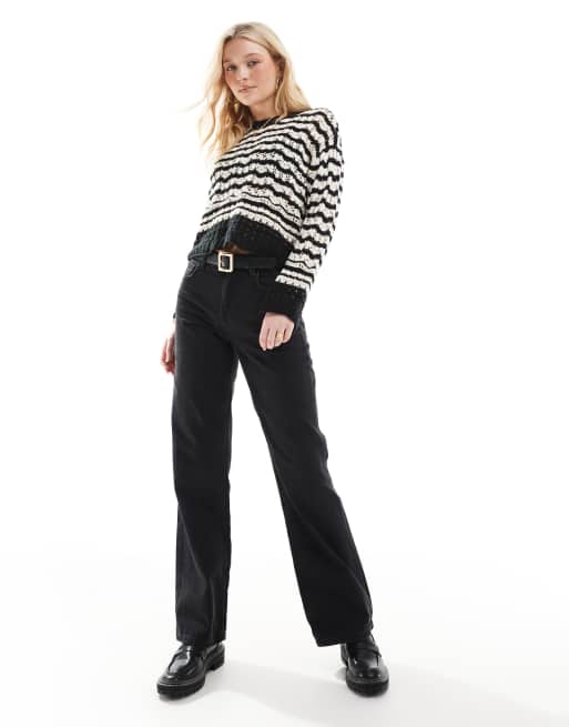 Vero Moda – Szydełkowany dzianinowy sweter w czarno-białe paski, 4 z 4
