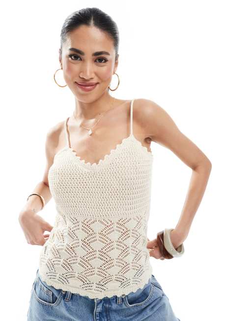 Vero Moda – Szydełkowany kremowy top na ramiączkach, część zestawu