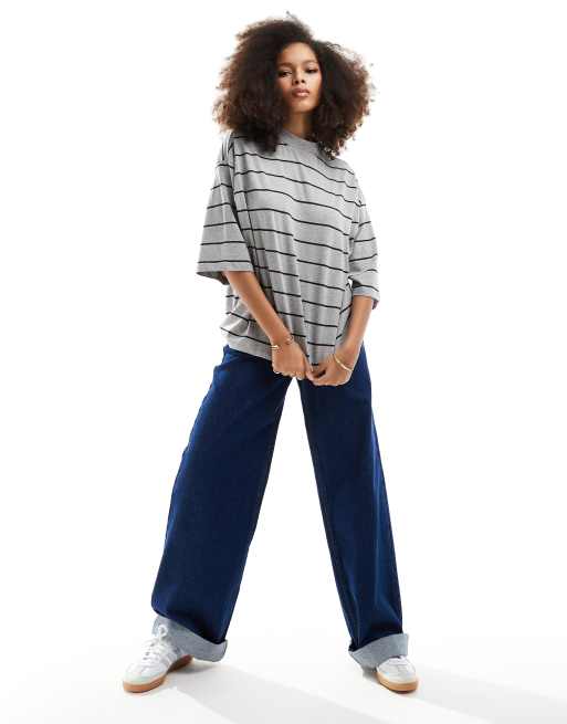 Vero Moda - T-shirt à épaules tombantes et col montant - Gris à rayures, 4 de 4