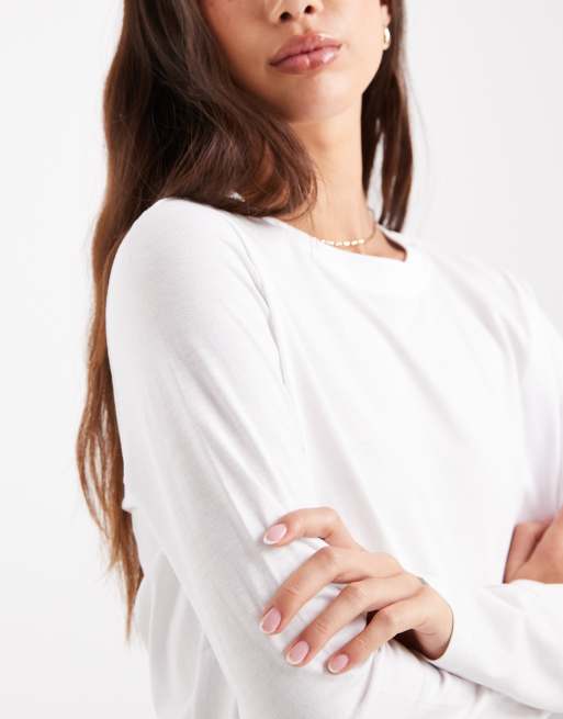Vero Moda - T-shirt a maniche lunghe comoda bianca, 3 di 4