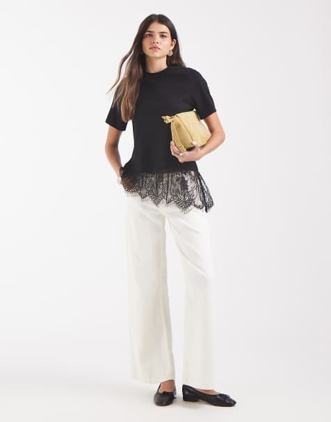 Vero Moda t-shirt avec détail en dentelle asymétrique noir - view 1