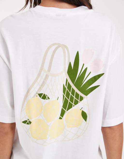 Vero Moda T-shirt bianca con stampa limoni e tulipani, 4 di 4