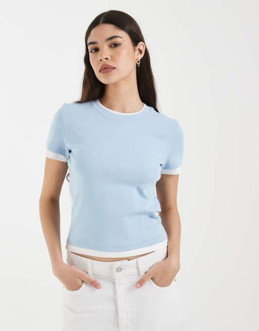 Vero Moda - T-shirt blu e bianca con dettaglio bordino a doppio strato