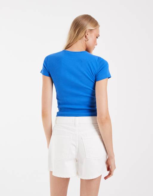 Vero Moda - T-shirt côtelé à col rond - Bleu Nebulas, 3 de 4