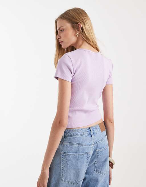 Vero Moda - T-shirt côtelé à col rond - Lilas orchidée, 4 de 4