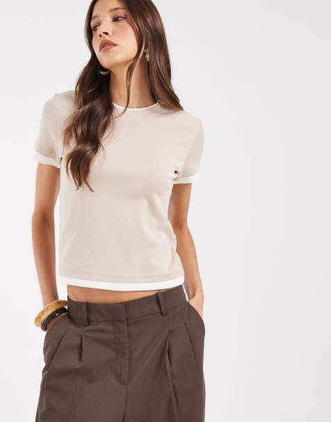 Vero Moda - T-shirt double épaisseur à liseré - Ciment et blanc - view 1