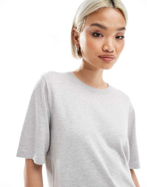 Vero Moda - T-shirt in maglia grigio chiaro mélange - view 1