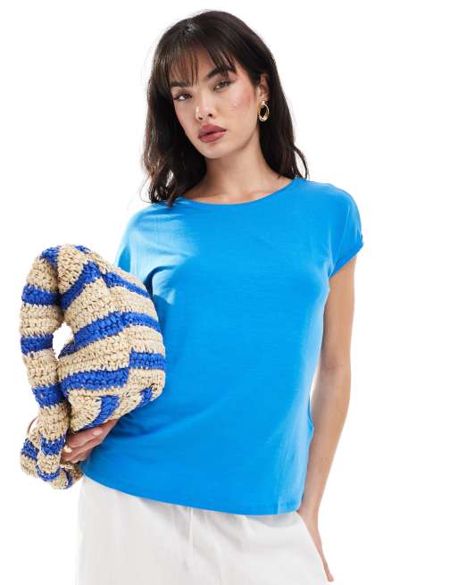Vero Moda – T-Shirt in Meerblau mit Rundhalsausschnitt