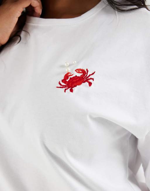 Vero Moda - T-shirt manches courtes avec détail crabe et perle - Blanc, 2 de 4