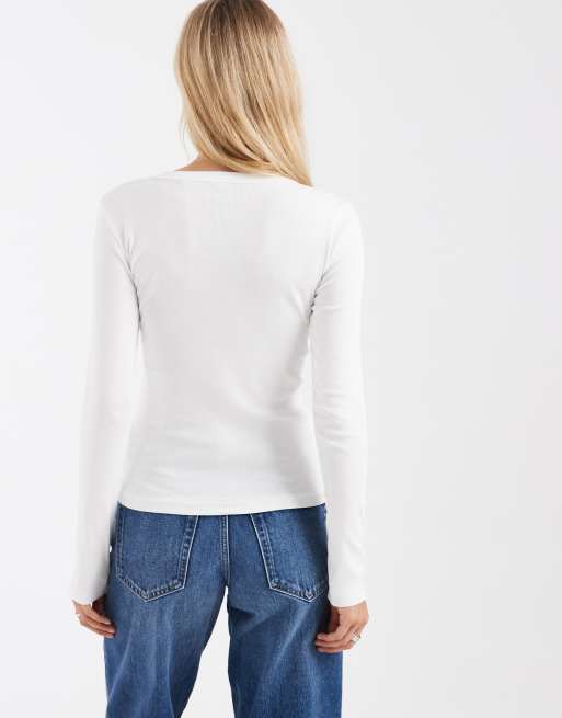 Vero Moda - T-shirt manches longues avec col V profond - Blanc, 3 de 4